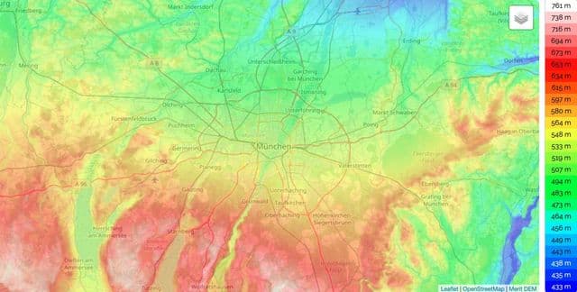 خريطة ارتفاع ميونيخ