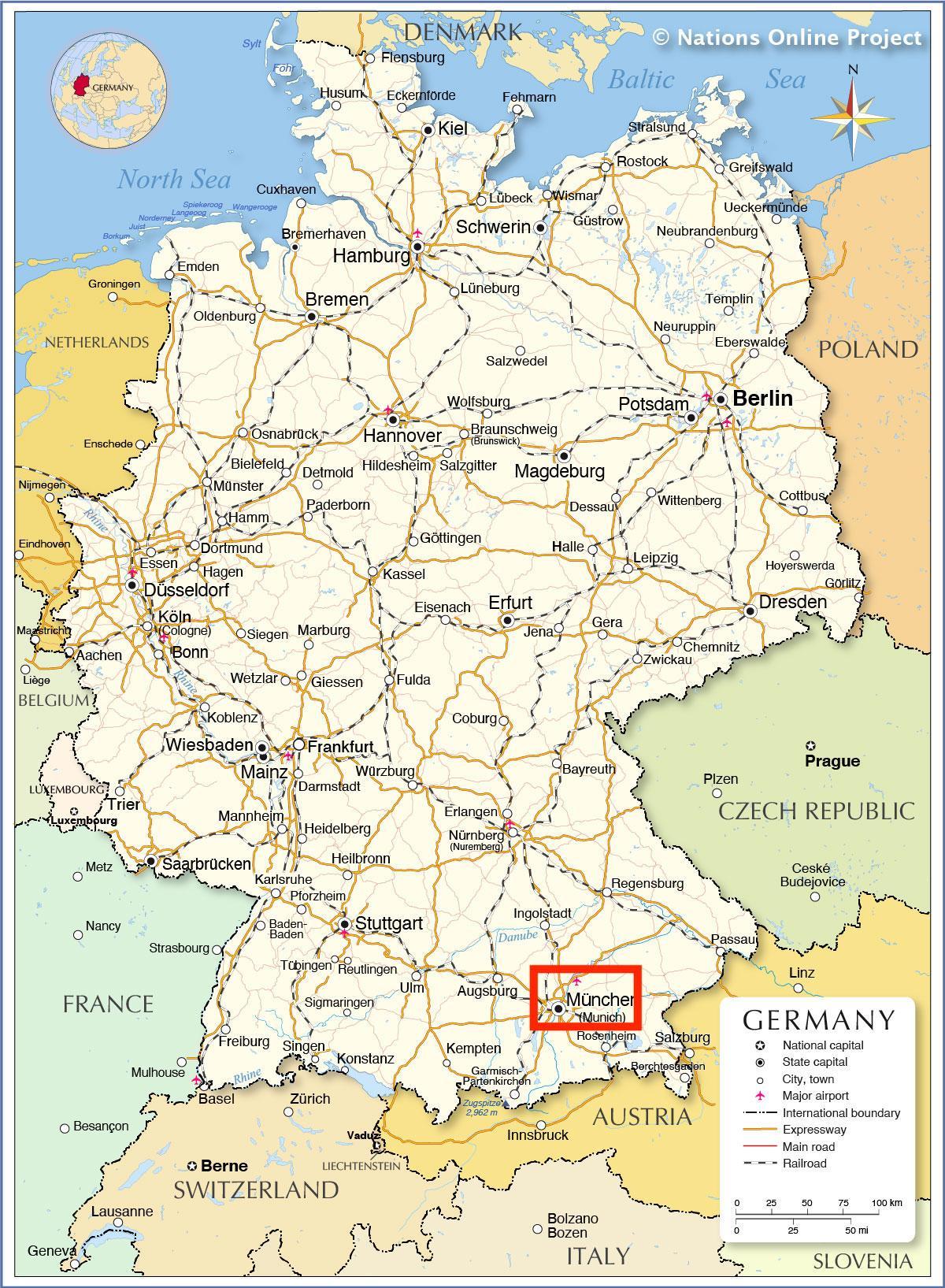 ميونخ على بافاريا - خريطة ألمانيا